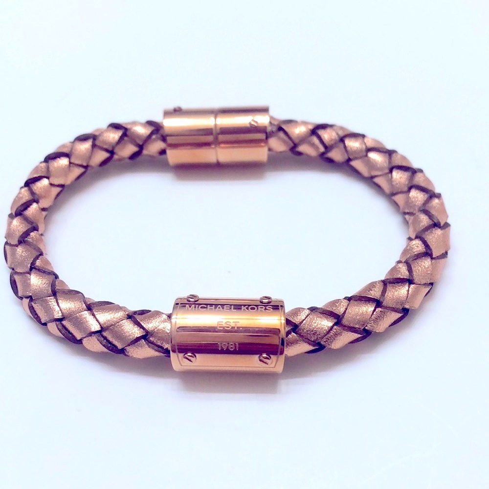 NWT MICHAEL Michael Kors Braided Leather Strap Rose Gold Tone Bracelet